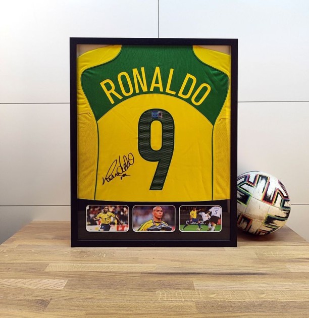 Maglia del Brasile di Ronaldo firmata e incorniciata
