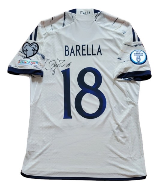 Barella's Italy Signed Match-Issued Shirt, Euro 2024 Qualifiers