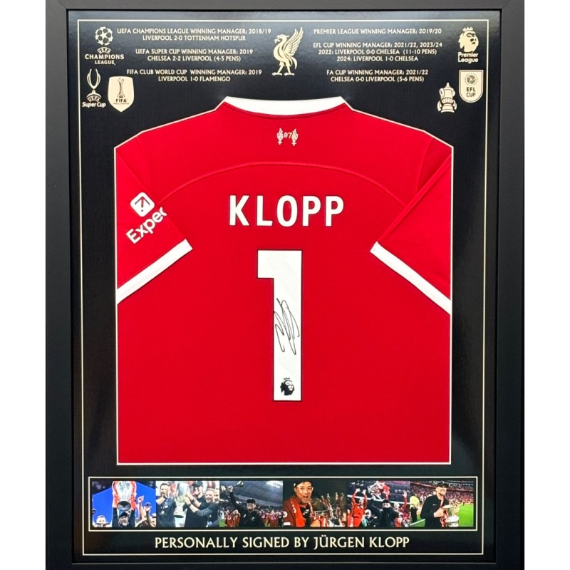 La maglia del Liverpool di Jürgen Klopp firmata e incorniciata