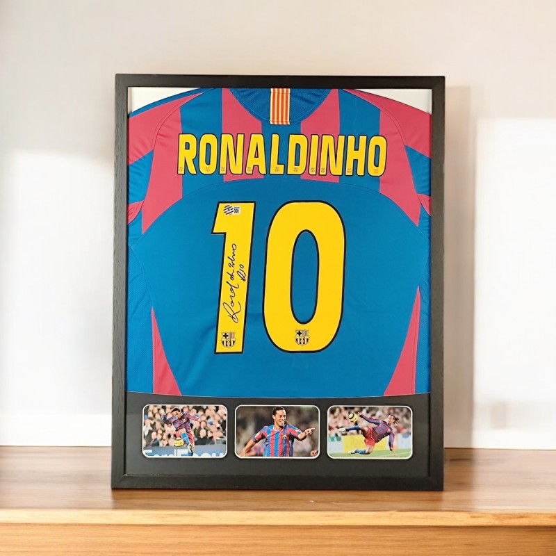 Ronaldinho's FC Barcelona Signed and Framed Shirt