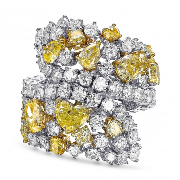 4.55 Ct Fancy Yellow and 4.43ct Diamonds 18K White Gold, Yellow Gold Ring