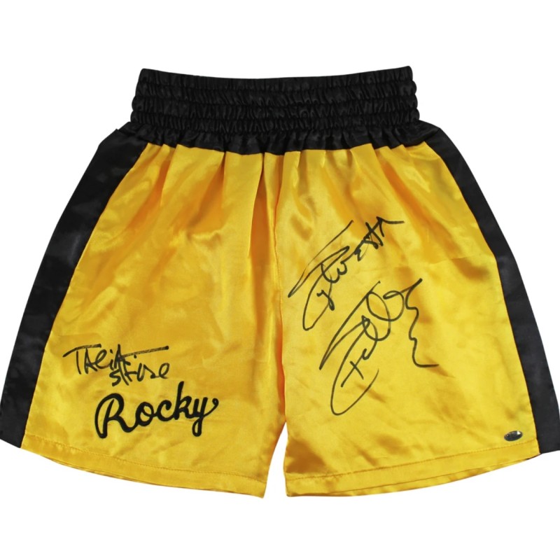 Pantaloncini da boxe di Rocky - Autografati da Sylvester Stallone e Talia Shire