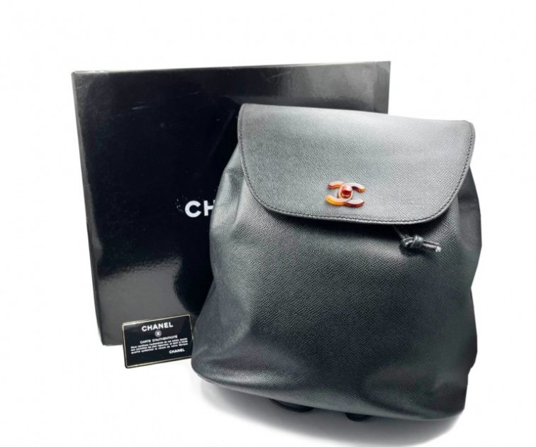 Chanel Vintage Classic Tortoise Black Backpack - CharityStars