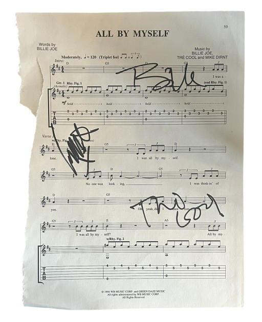 Green Day Signed 'All By Myself' Sheet Music