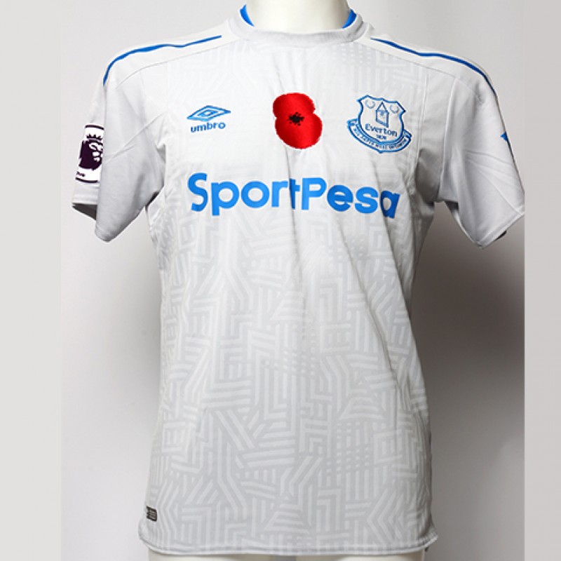 Worn Poppy Away Game Shirt Signed by Everton FC's Oumar Niasse