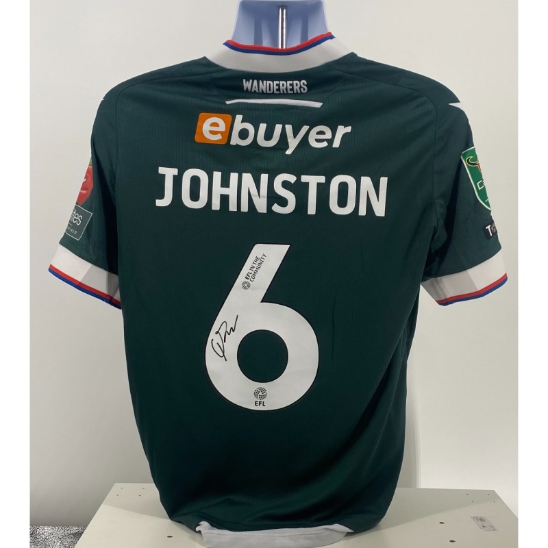 Maglia da trasferta firmata di George Johnston del Bolton Wanderers, contro l'Arsenal