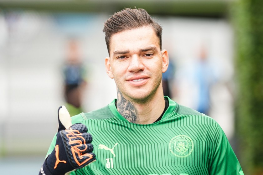 Felpa/pile verde da portiere allenamento Ederson Manchester City, indossata collezione 22/23 