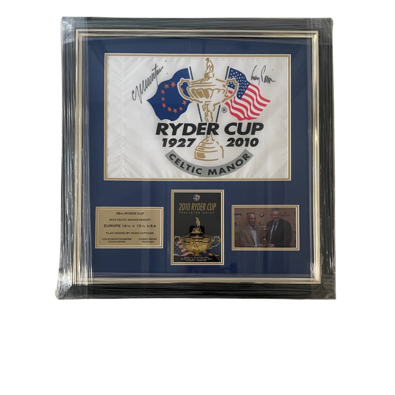 Colin Montgomerie and Corey Pavin 2010 Ryder Cup Captains Signed Golf Flag Display