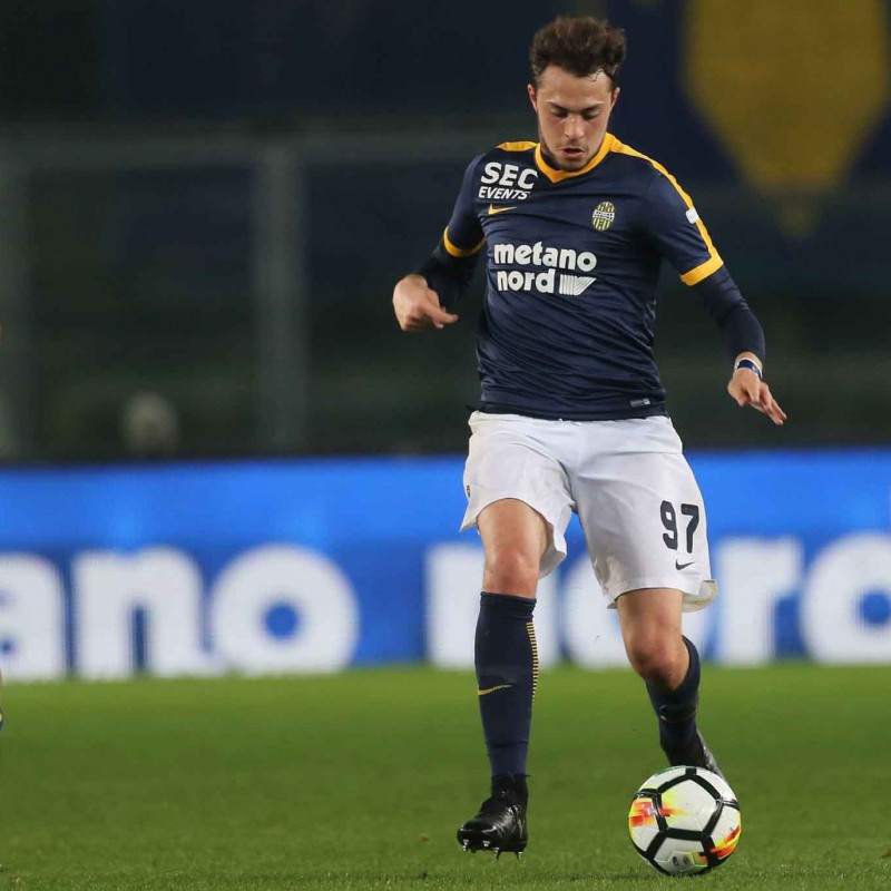 Felicioli's Match-Worn 2018 Hellas-Chievo Shirt with "Ciao Davide" Patch