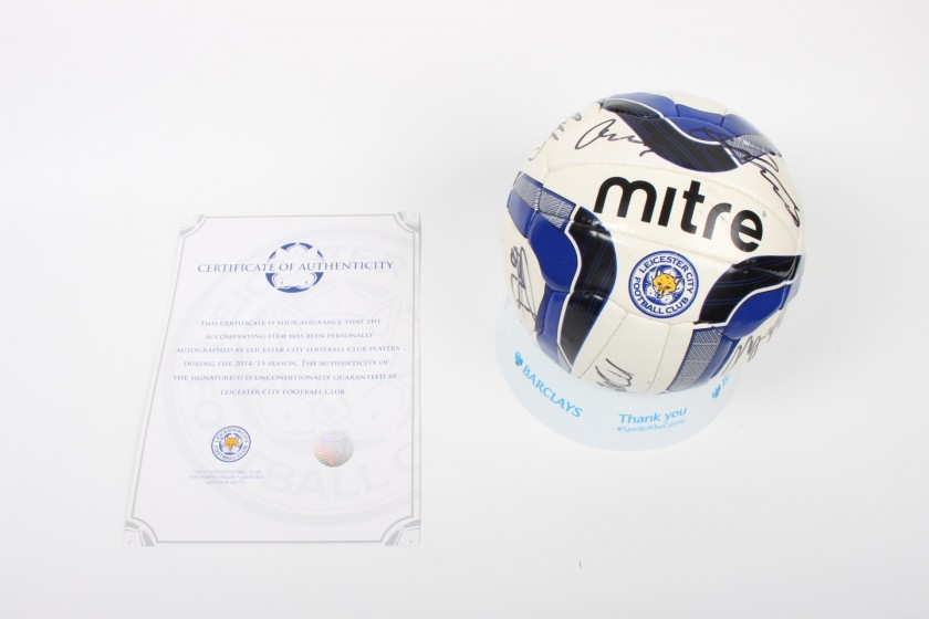 Leicester City Football Signed by Team Including Vardy, Mahrez and Schmeichel