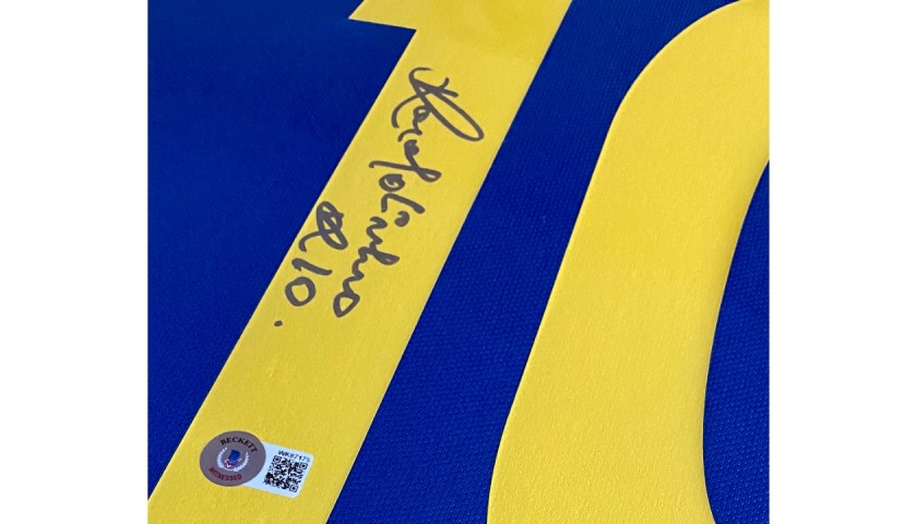 Con Cornice Ronaldinho Di Barcellona Autografato Camicia Maglia