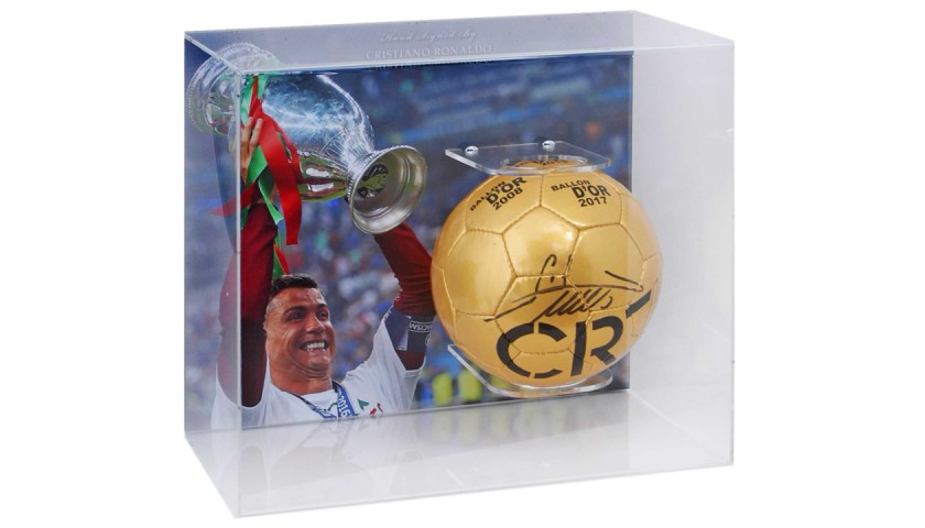 Cristiano Ronaldo Signed Gold Ball Presentation in Acrylic Case