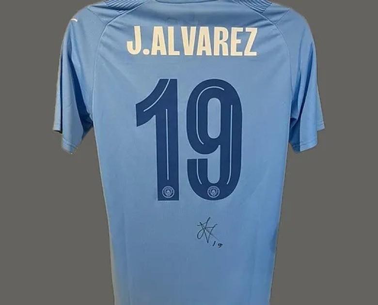 Authentically Signed Julian Alvarez - Manchester City Framed Shirt