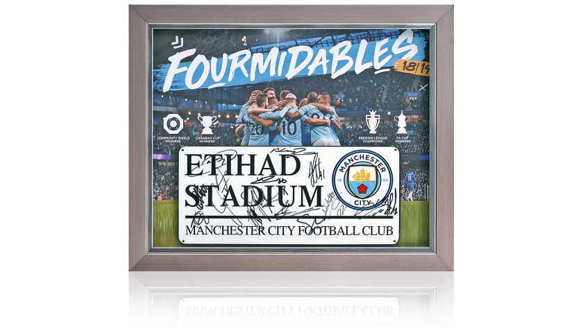 Manchester City Squad Signed Fourmidables Street Sign