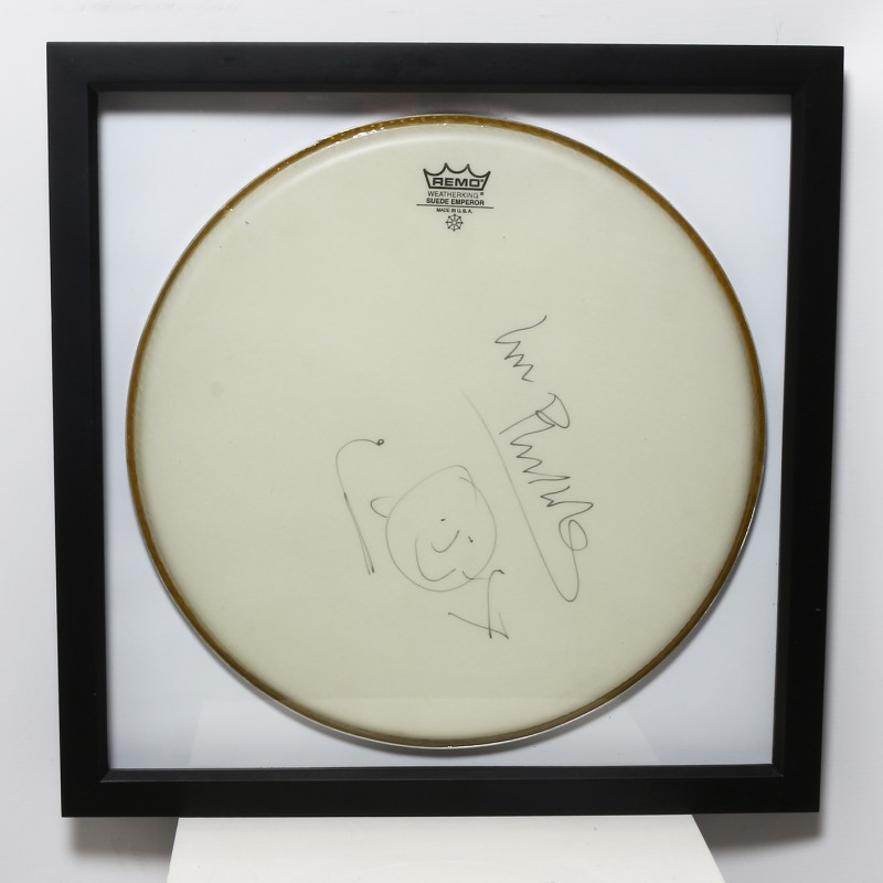Membrana di tamburo autografata da Phil Collins - incorniciata