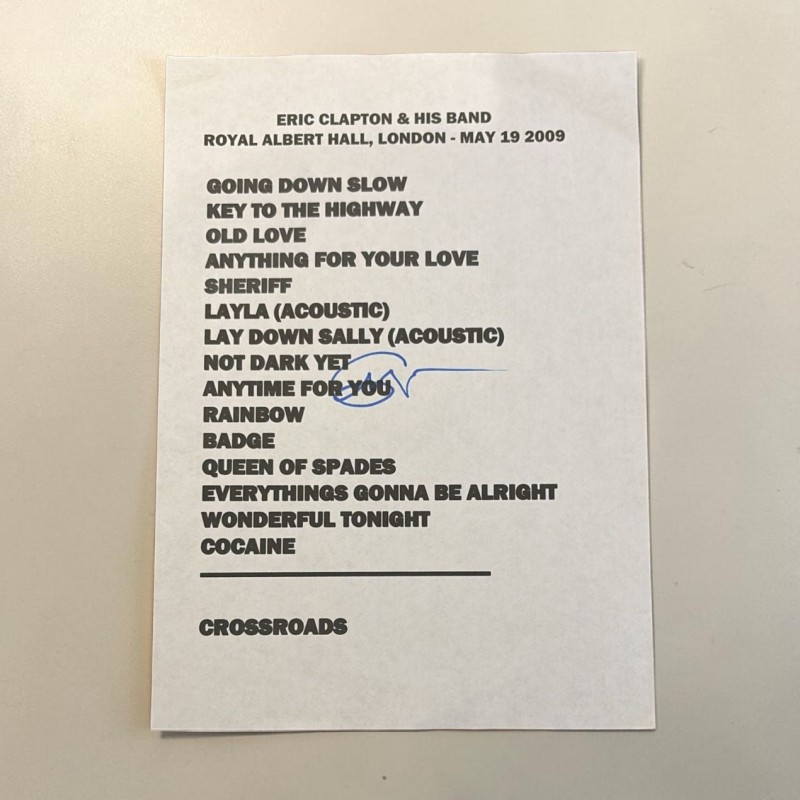 Eric Clapton Signed Set List