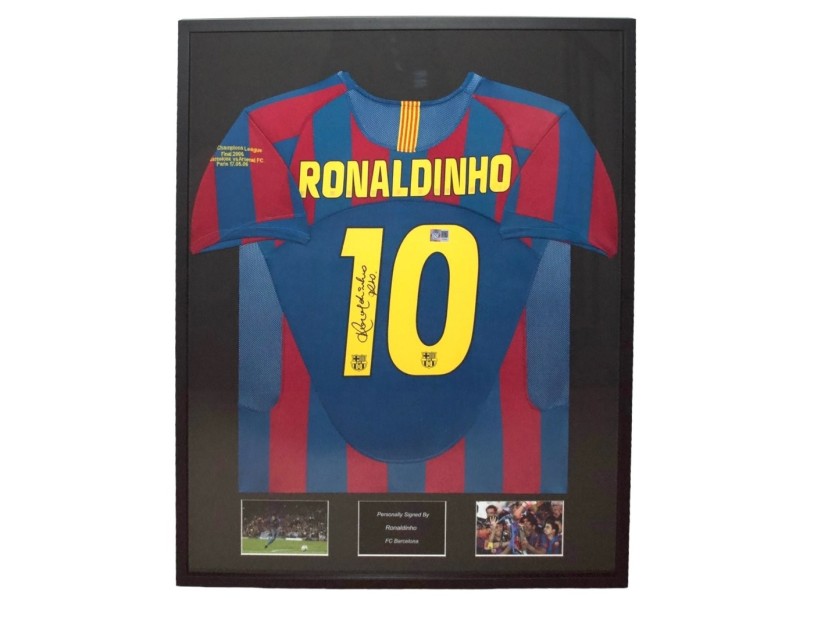 Maglia FC Barcellona 2008/09 di Ronaldinho firmata e incorniciata