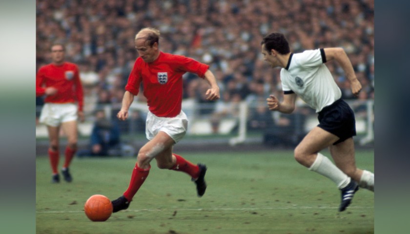 Moore's Retro England Shirt, 1966 - Signed by Bobby Charlton