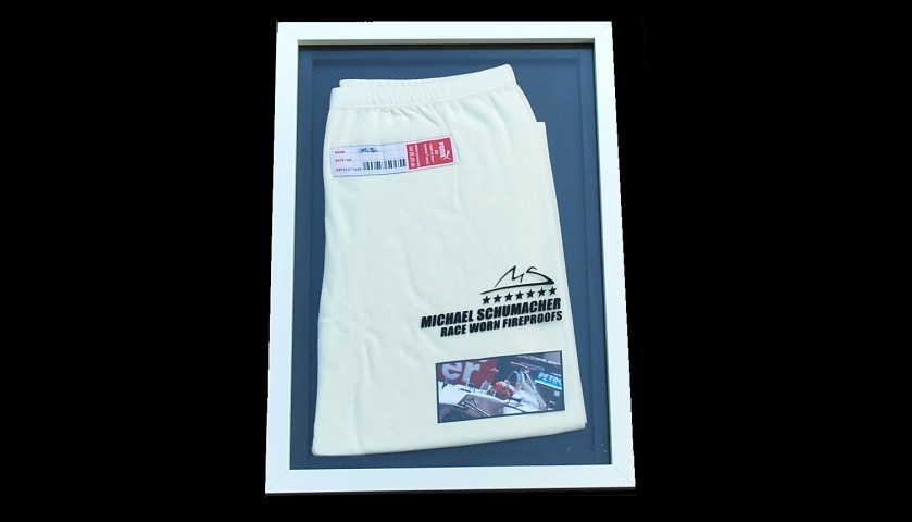 Michael Schumacher's Used and Worn Fireproof Trousers and Framed Print