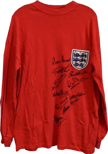 Maglia retro firmata dei vincitori della Coppa del Mondo 1966 dell'Inghilterra