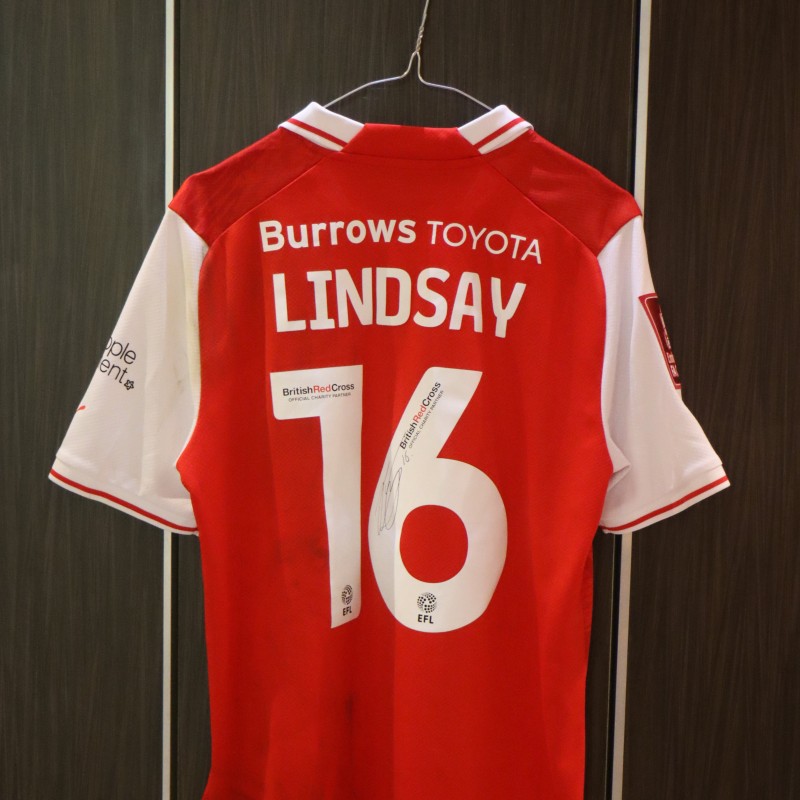 Maglia autografata di Jamie Lindsay del Rotherham United, indossata durante la partita
