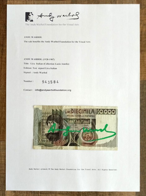 Andy Warhol Signed 10000 Italian Lire Banknote