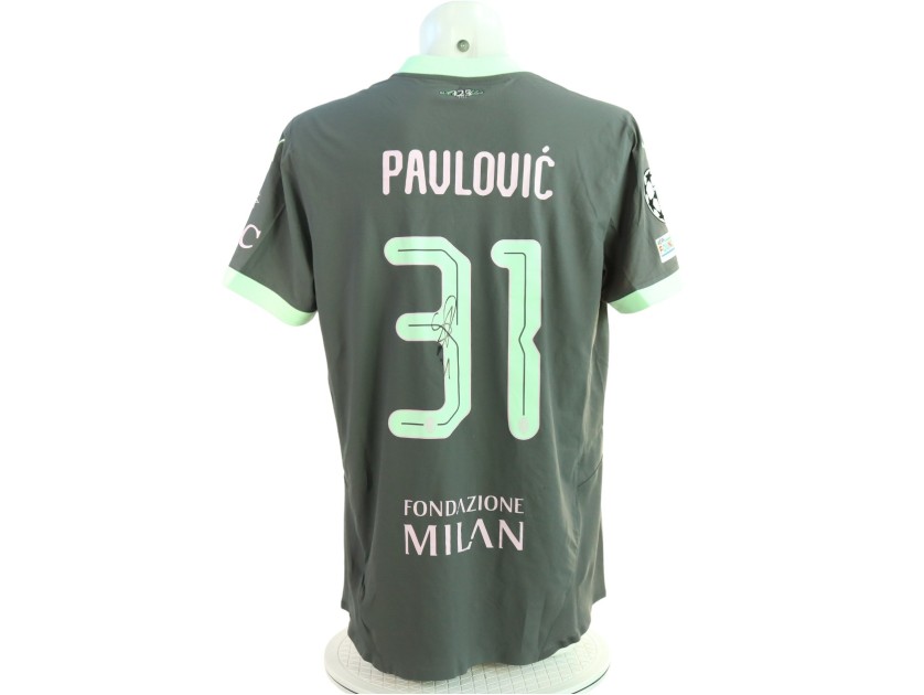 Pavlovic's Milan Signed Match-Issued Shirt UCL 2024/25