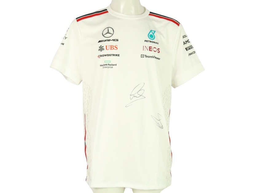 Mercedes AMG F1 Team Official T-Shirt, 2023 - Signed by Lewis Hamilton and George Russell