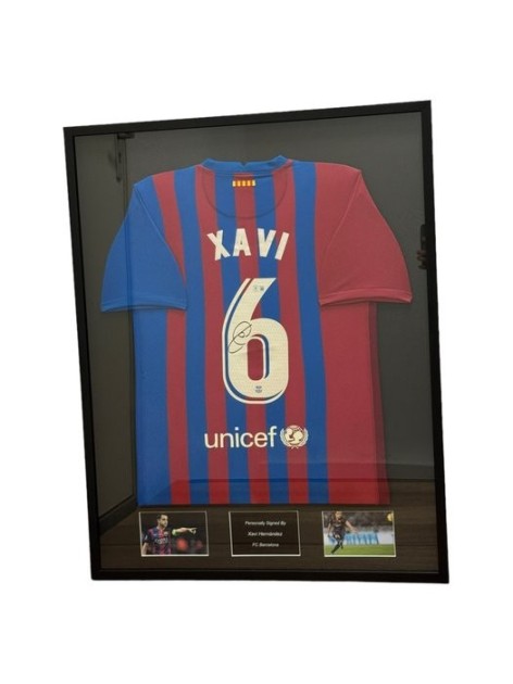 Xavi's FC Barcelona 2021/22 Signed And Framed Shirt