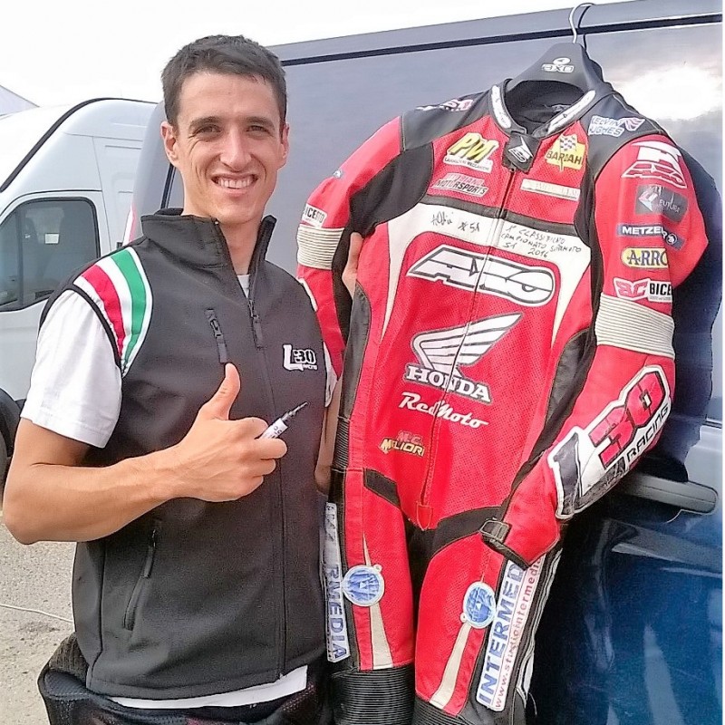 AXO Racing Suit, Worn and Signed by 2016 Motard Champion Andrea Occhini