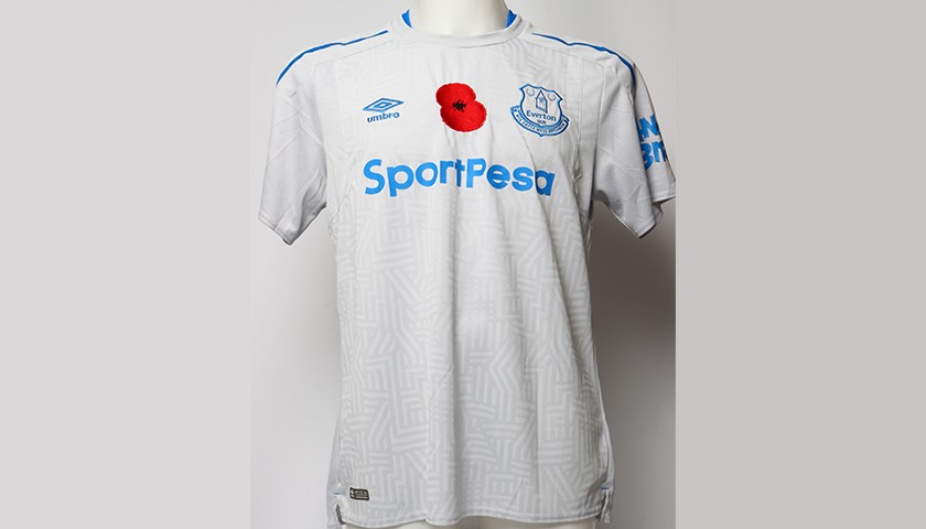 Worn Poppy Away Game Shirt Signed by Everton FC's Ashley Williams