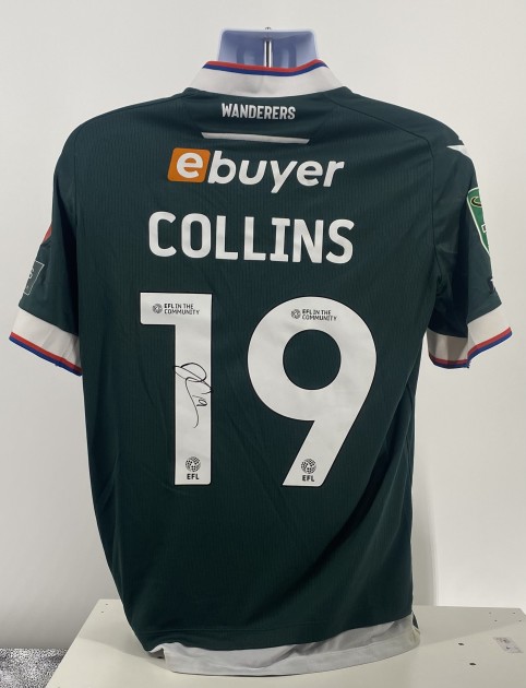 Maglia da trasferta firmata da Aaron Collins del Bolton Wanderers, contro l'Arsenal