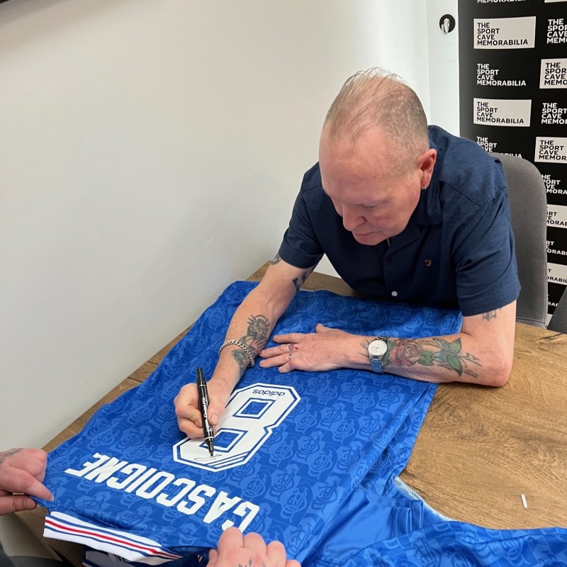 Paul Gascoigne's Rangers 1996/97 Shirt, Signed with Personalized Dedication