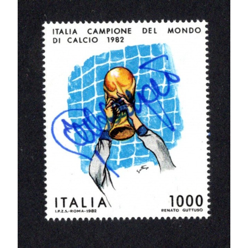 1,000 Lire 1982 Fifa World Cup - Stamp Signed by Giancarlo Antognoni