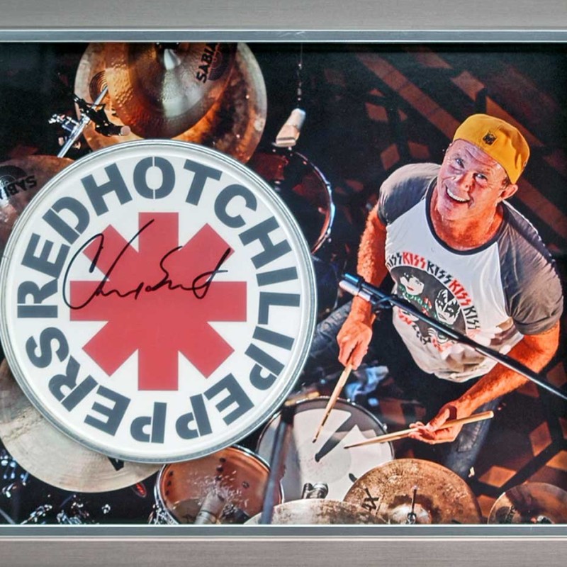 Membrana di tamburo incorniciata autografata da Chad Smith dei Red Hot Chili Peppers 