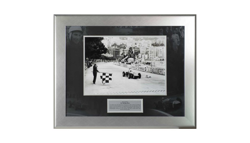 Stirling Moss Chequered Flag B/W Print