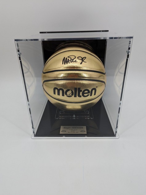 Magic Johnson Signed Basketball in Display Case