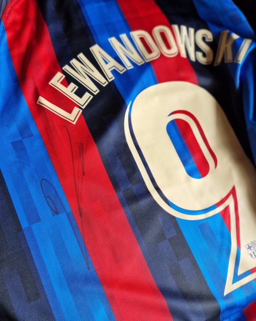 Robert Lewandowski Signed Barcelona Pro Style Soccer Jersey with COA