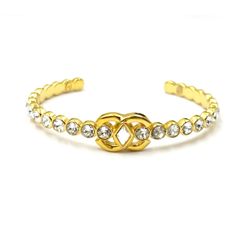 Chanel Gold Plated CC Crystal Cuff Bracelet