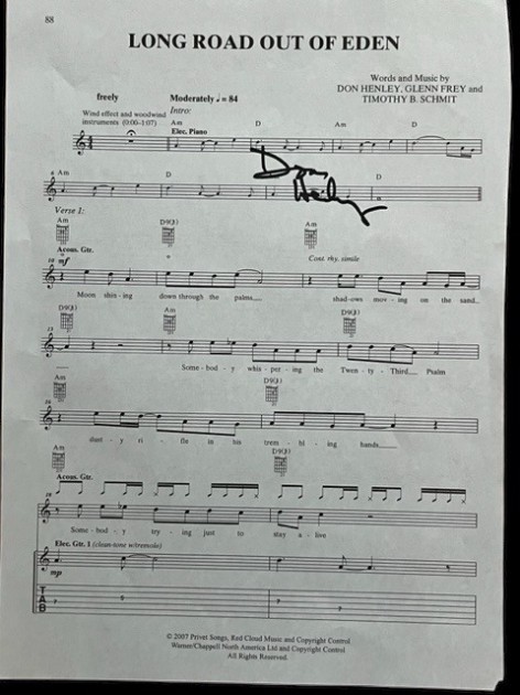 Don Henley of The Eagles Signed 'Long Road Out Of Eden' Sheet Music