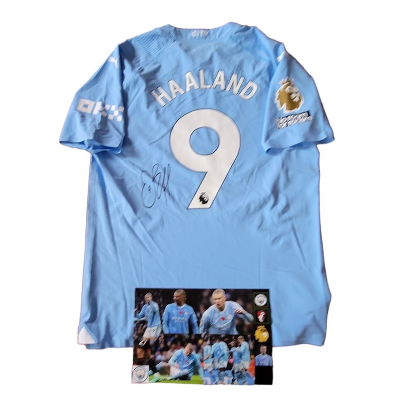 Haaland's Issued Signed Shirt, Manchester City vs Bournemouth 2023 - Red Poppy