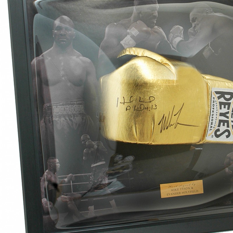 Mike Tyson & Evander Holyfield Signed Gold Cleyto Rayes Boxing Glove