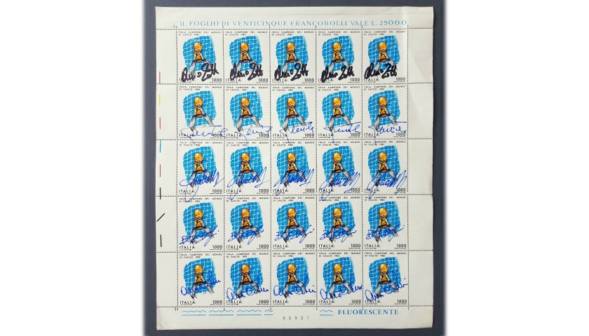 Sheet of 1982 World Cup Stamps with 25 Autographs