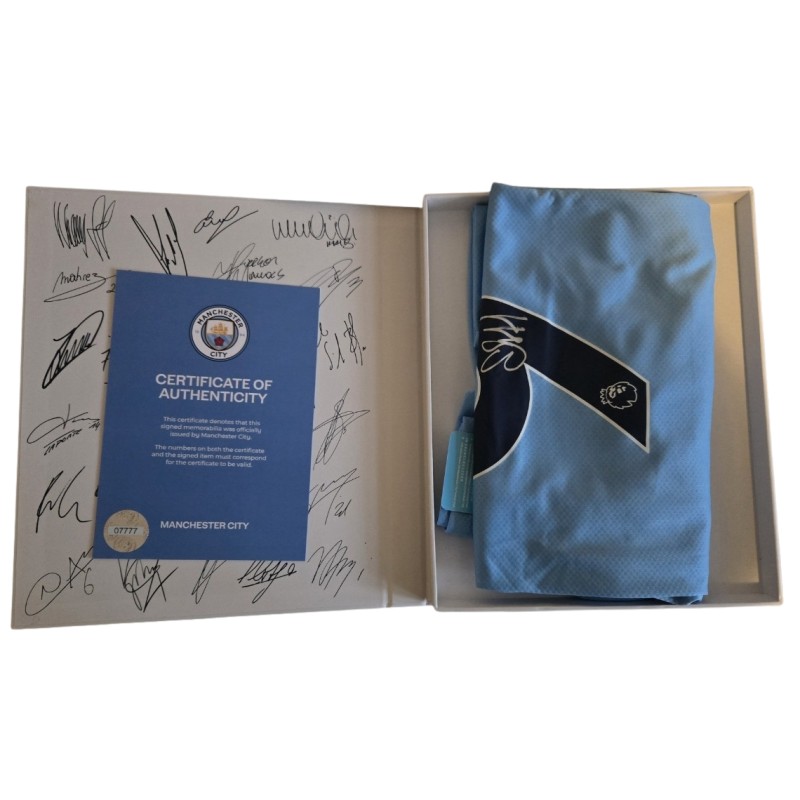 Erling Haaland's Manchester City 2022/23 Signed Official Shirt with Treble Winners Box