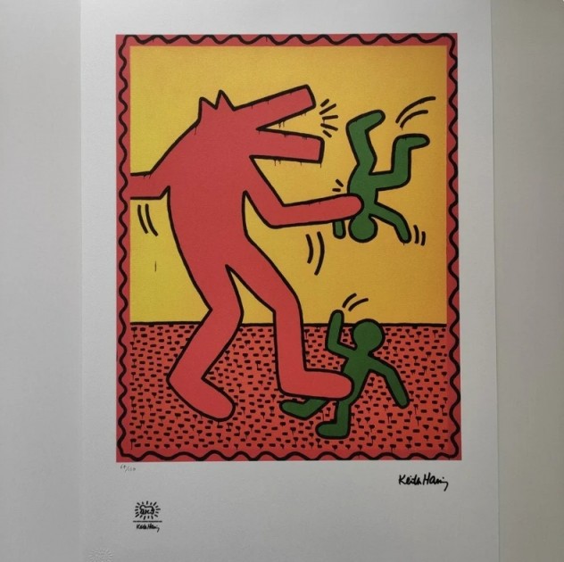 "Red Dog" Lithograph Signed by Keith Haring