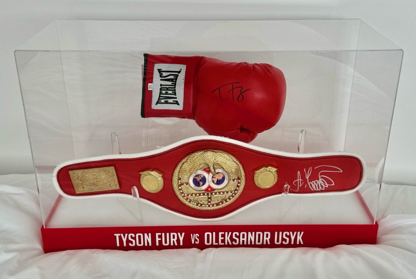 Tyson Fury and Oleksandr Usyk Signed Boxing Glove and IBF Belt Display