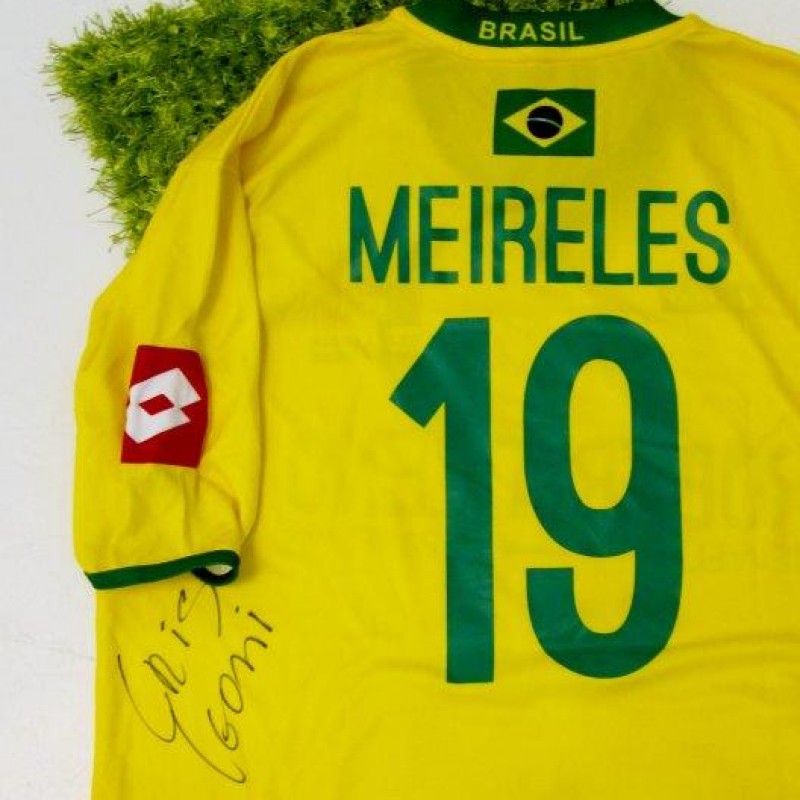 Meireles match worn shirt, Partita Mundial, Italy-Brazil - signed