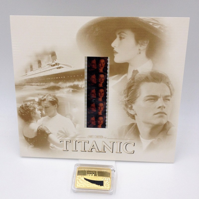 "Titanic" - Collectible Card with Original Frames of the Film + Gold Plated Bar