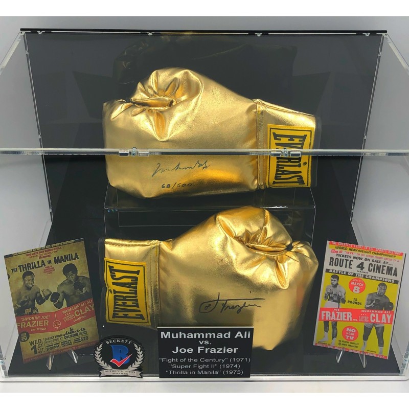 Muhammad Ali And Joe Frazier Signed Boxing Glove Display