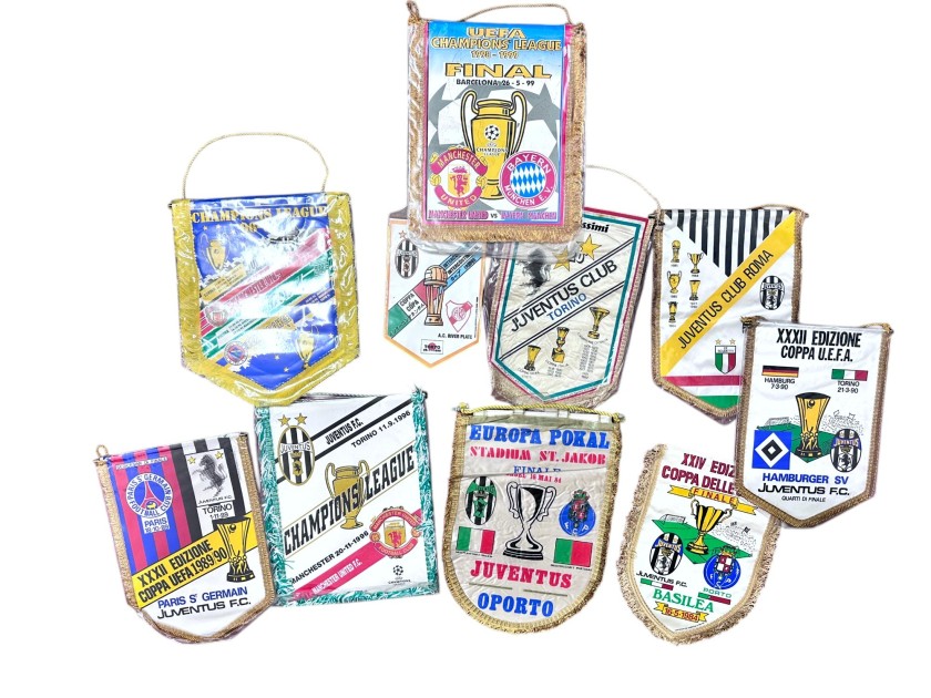 Juventus' European Matches Collection of Ten Official Pennants